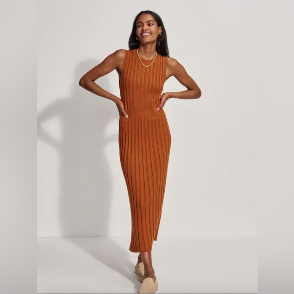 Varley Florian Knit Ribbed Sleeveless Maxi Dress in Burnt Orange